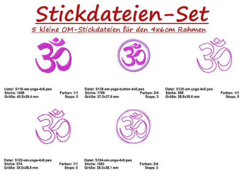 5 Stickdateien im Set YOGA Stickmuster OM klein als Set für 6x4 cm Stickrahmen S116-set-03